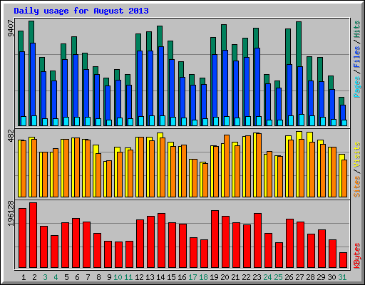 Daily usage for August 2013